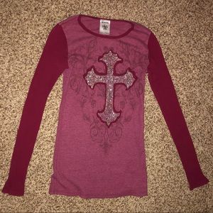 Vocal Rhinestone Cross Long Sleeve Shirt
